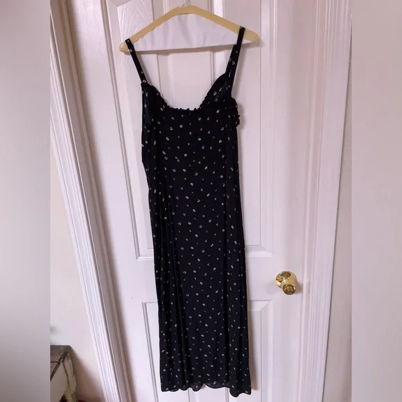 Topshop Black Ditsy Ruffle Maxi Slip Dress 12 - Picture 7 of 8